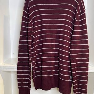 Aeropostale Men's Crewneck Sweater - Burgundy and Gray Stripes